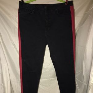 Black jeans with flattering red side stripe!